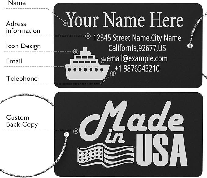 Luggage Tags for Suitcase - Personalized Engraved Metal Tag for Cruise Travel - Custom Name Tags Suitable for Bags and Backpacks(Purple),Horizontal (2x3.5'')