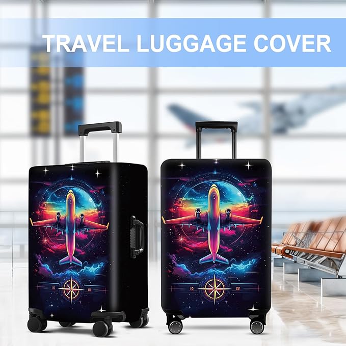 Luggage Cover Washable Suitcase Protector Anti-scratch Suitcase cover Fits 20-34 Inch Luggage (Aircraft, S(20-22inch suitcase))
