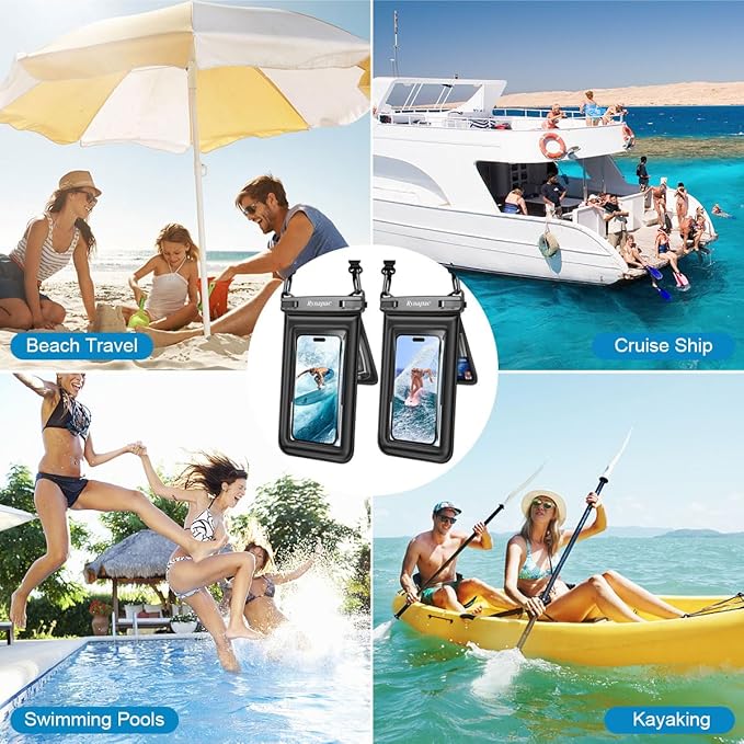 Waterproof Phone Pouch Floating, Double Bags Waterproof Phone Case with Lanyard for iPhone 16 15 Pro Max, Galaxy S24 S23 Ultra, IPX8 Cellphone Dry Bag Beach Travel Cruise Essentials 2Pack-8.5''