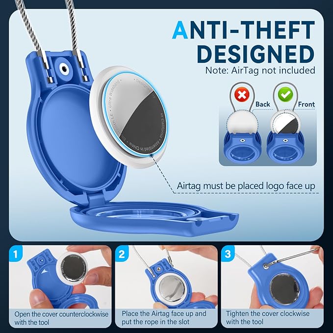 Waterproof Airtag Holder,2 Pack Air tag Case with Secure Lock,Airtags Keychain for Apple Airtag,Anti-Lost Protective Case Air tag Accessories for GPS Item Finder Tracker Luggage,Bag,Key,Pet-Black/Blue