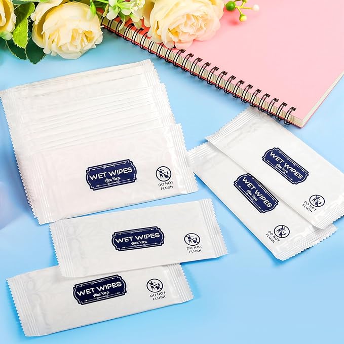 200 Pcs Wet Wipes Individually Wrapped, Aloe Vera Hand Wipe, Disposable Skin Cleansing Wipes, Travel Size Wipes Bulk for Hands, Butt, Daily Use, Restaurant, Barbecue (200 PCS)