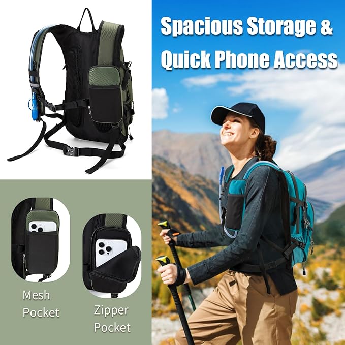 Hydration Backpack Pack with 2L Water Bladder 18L Hiking Backpack Women Men Lightweight Hydropack Insulated Daypack for Biking, Running, Festival