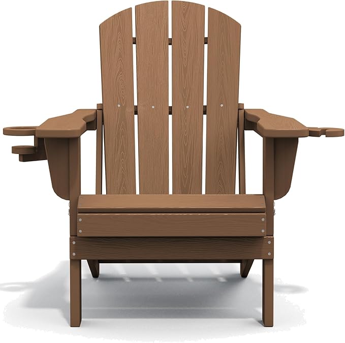 SERWALL Adirondack Chair with Cup Holders - Composite Adirondack Chairs Set of 8 HDPE Outdoor Chairs All Weather Use- Brown