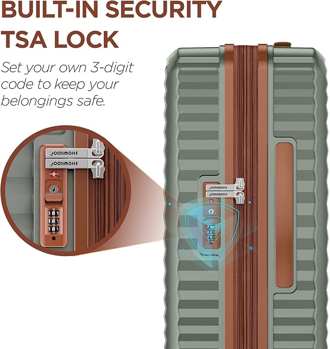SHOWKOO Luggage Sets 3 Piece Hardside Expandable Suitcase with Double Spinner Wheels Tsa Lock Green (20in/24in/28in)