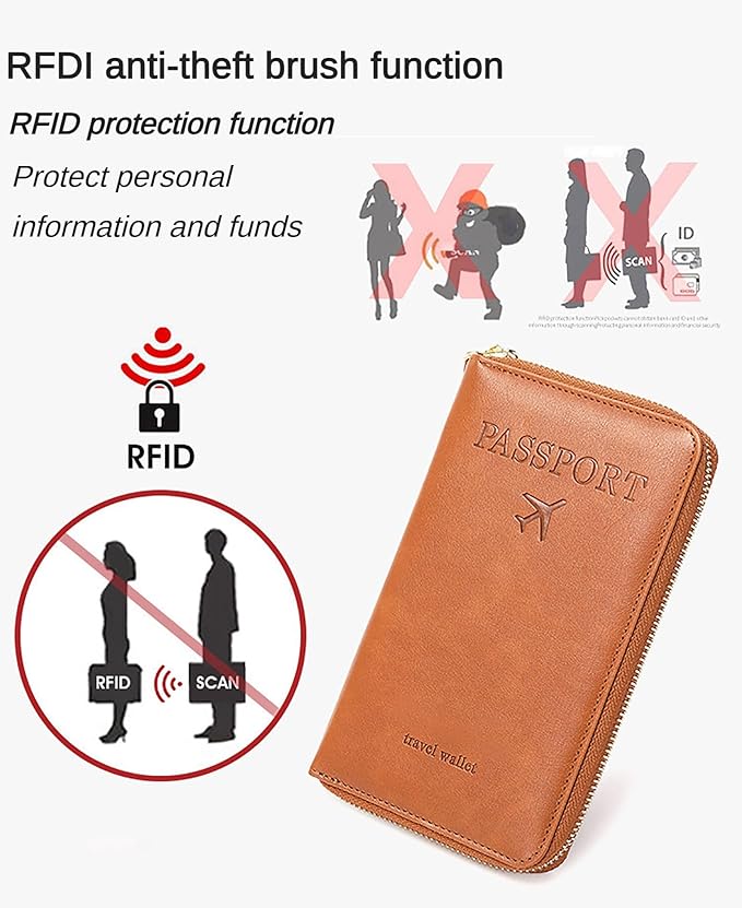 Rowgins Rfid Blocking Passport Holder Wallet, Rowgins Rfid Passport Holder with Zipper, PU Leather PassportHolder for Travel (GREEN)