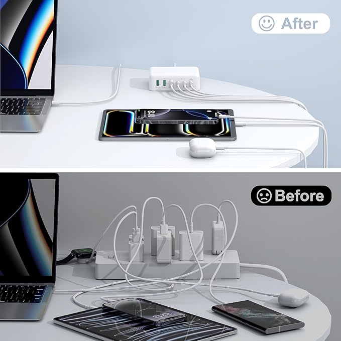 USB C Fast Charger Block, 150W 6 Port Desktop PD GaN Fast Charger Charging Station Block 65W USB C Laptop Power Adapter for MacBook Pro/Air iPad iPhone 16 15 14 13 12 Pro Max Galaxy S23 Note 20 Pixel