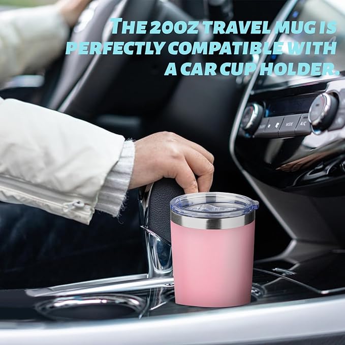 20oz Tumbler with Straw and Brush, Stainless Steel Vacuum Insulated tumbler, Double Wall Insulated Coffee Tumbler for Outdoor, Home, Travel,Office (Light Pink,1pcs)