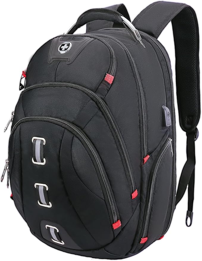 Swissdigital Design Travel Laptop Backpack, College Backpack For men with USB Charging Port Smart Bag with RFID Fits 15.6 Inch Notebook | PIXEL
