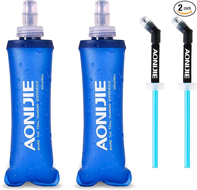 TRIWONDER Collapsible Water Bottles TPU Soft Flask Running Bottles BPA-Free Sports Flasks for Hiking Climbing Camping (250ml/8.45oz with Straws - Pack of 2)