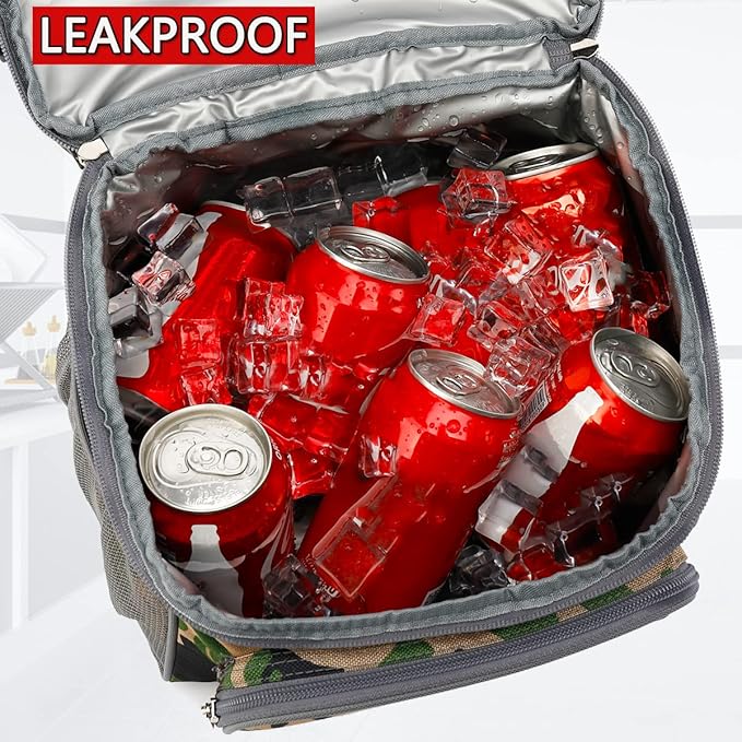 FlowFly Double Layer Cooler Insulated Lunch Bag Adult Lunch Box Large Tote Bag for Men, Women, With Adjustable Strap,Front Pocket and Dual Large Mesh Side Pockets
