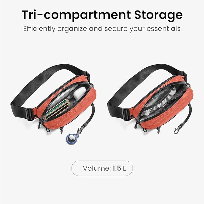 tomtoc 1.5L X-Pac Sling Bag with RFID Blocking, Crossbody Bag Minimalist Chest Shoulder Pack for Men/Women, Water-resistant Lightweight Casual Funny Pack for Travel, Daily Commute