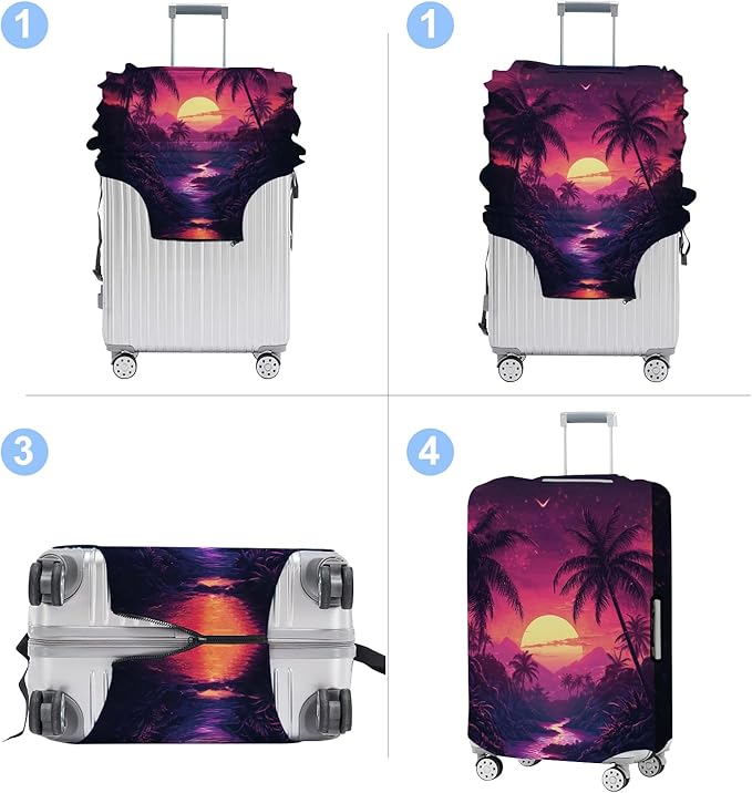 Luggage Cover Washable Suitcase Protector Anti-scratch Suitcase cover Fits 20-34 Inch Luggage (Coconut trees, M(24-26inch suitcase))