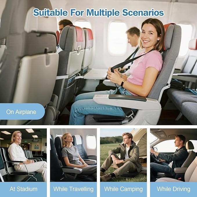 Self-Inflating Airplane Seat Cushion for Long Flights – Portable Travel Cushion Airplane Seat - Memory Foam Travel Seat Cushion Providing Pressure Relief and Premium Comfort (Extra Large Black)