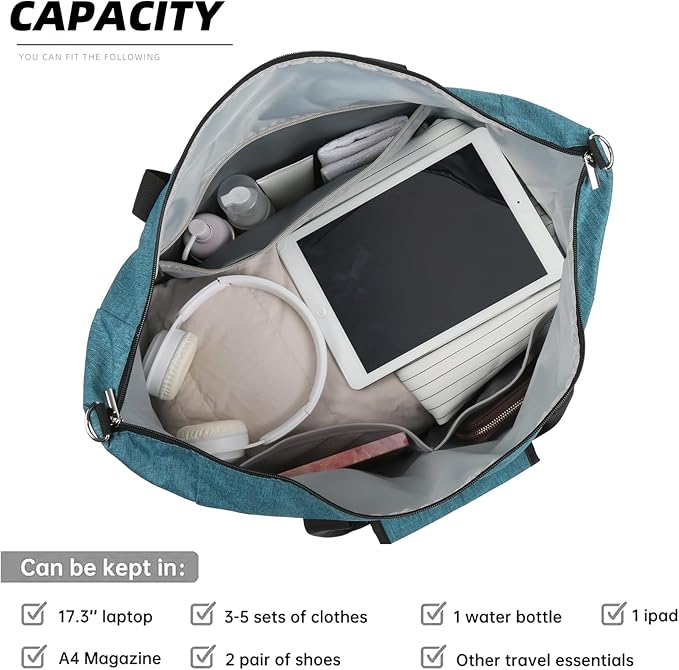 Travel Duffel Bag for Women Men,Sports Tote Gym Bag With Wet Pocke,Foldable Carry on Luggage Bag,Blue
