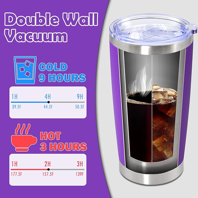20oz Tumbler Bulk Stainless Steel Tumbler Cup with Lid Vacuum Insulated Double Wall Travel Mug, Durable Powder Coated Travel Coffee Tumbler Mug for Hot & Cold Drinks, Purple,8 Pack