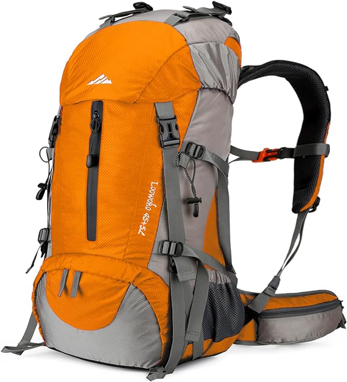 Loowoko 50L Hiking Backpack, Waterproof Camping Essentials Bag with Rain Cover, 45+5 Liter Lightweight Backpacking Back Pack