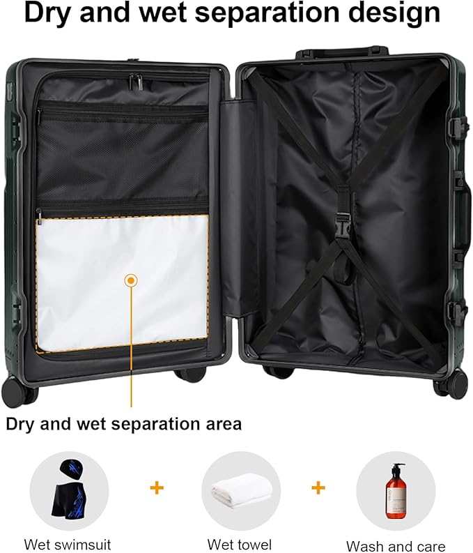 Zipperless Luggage, Polycarbonate Aluminum Hard Shell, Expandable Carry-On Suitcase with Spinner Wheels, Hard Shell Suitcase, 20 Inch Cabin