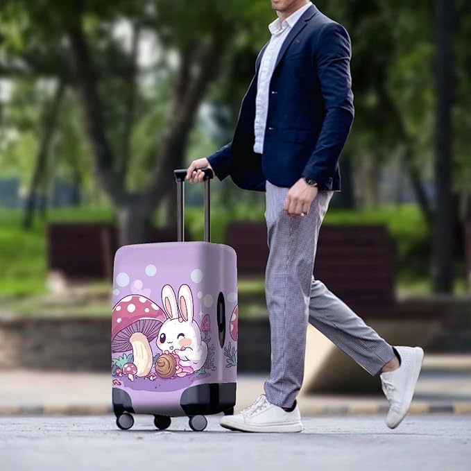 Cute Bunny Rabbit Luggage Covers Fit 30-32 Inch Universal Thickness Suitcase Covers for Luggage Mushroom Suitcase Cover Scratch Resistan Zip Travel Luggage Cover Elastic Baggage Case