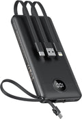VEEKTOMX Portable Charger with Built-in Cables 10000mAh Power Bank for iPhone Slim Fast Charge USB C Battery Pack Travel Essentials Powerbank Compatible with iPhone, Samsung, Android, etc