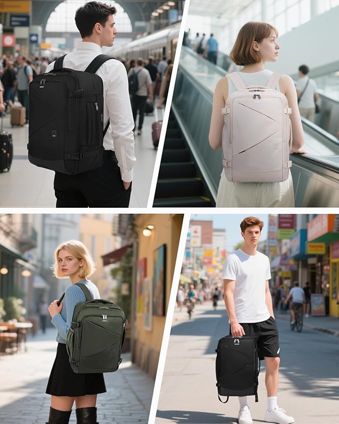 ECOHUB 30L Carry on Travel Backpack for Men Women 18x14x8, 17 inch Expandable Airlines Personal Item Bag Water Resistant Laptop Backpack Flight Approved with USB Slot & Wet Pocket, Beige