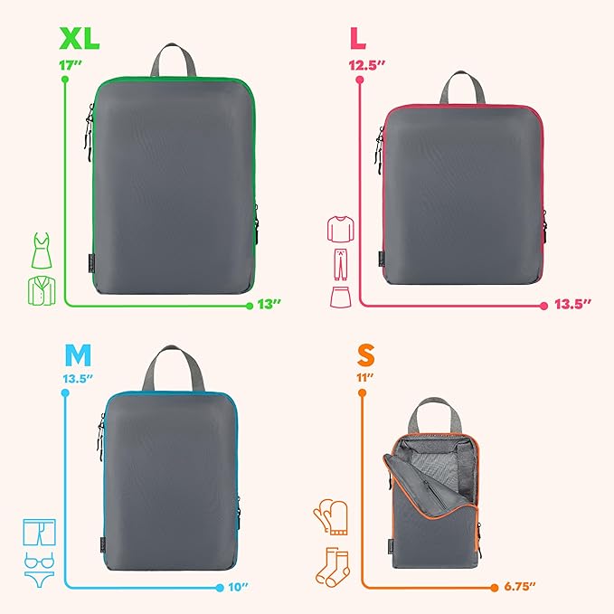 Compression Packing Cubes Travel, 4 Set/6 Set Packing Cubes for Carry on Suitcase, Suitcase Organizer Bags Set, Compression Bags Travel, Best Travel Packing Cubes Compression - with Inside Pockets