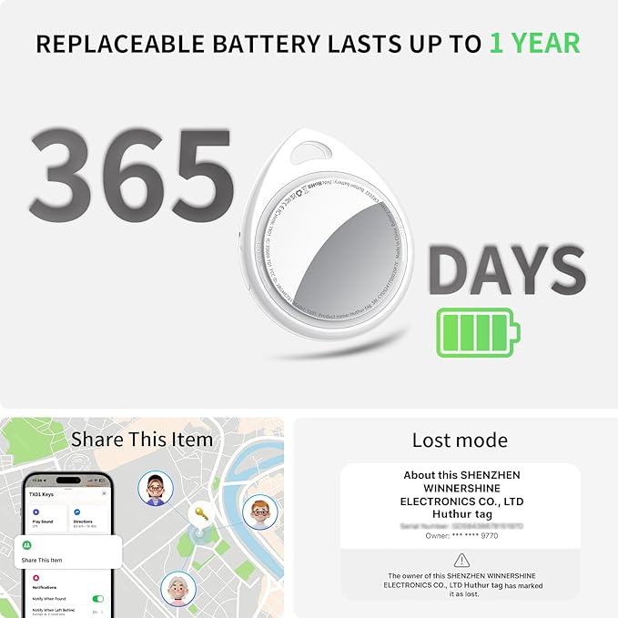 Air Tracker Tags-4 Pack, 5.3 Bluetooth Tracker Work with Apple Find My (iOS Only), 100dB Sound Finder, Smart Tags with Keychain/Lanyard, Item Finder for Luggage/Key/Suitcase, Replaceable Battery.