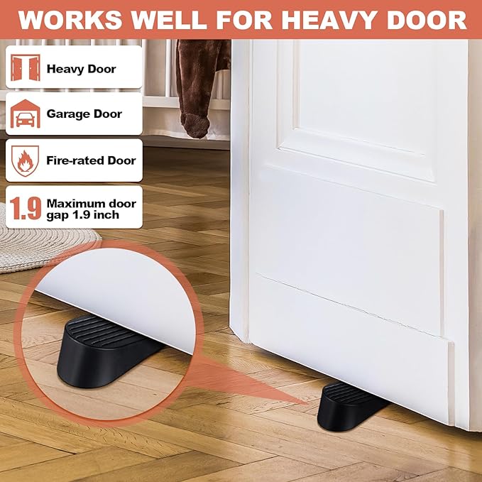 Frienda 8 Pack Large Door Stoppers Heavy Duty Rubber Stopper for Bottom of Door Wedge Stopper for Home Office (Black)