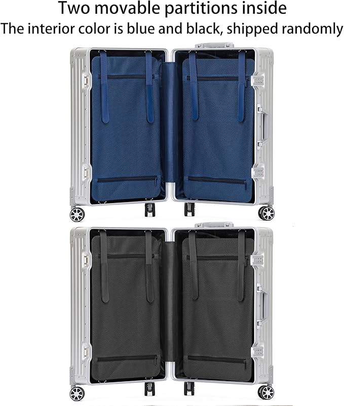 Metal All Aluminum Carry-on Luggage TSA Customs Lock Zipperless Silent Rotary Wheel Business Suitcase Aluminum Frame Set (black, 26 '')