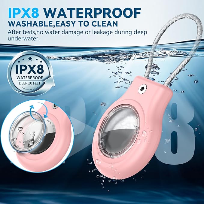Waterproof Airtag Holder,Airtag Case with Secure Lock,Airtags Keychain for Apple Airtag,Anti-Lost Protective Cover Air tag Accessories for GPS Item Finder Tracker Luggage,Bag,Key,Pet,Cat Dog,Pink