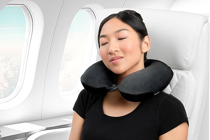 Brookstone Travel Neck Pillow - Lightweight Fleece Casing U-Shaped Stuffable Memory Foam Travel Pillow for Sleeping and Neck Support, Black