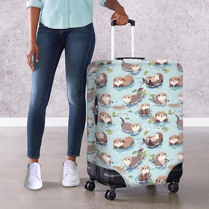 Otter Print Suitcase Cover Fit 22-25 Inch Travel Luggage Covers with Zipper Non Slip Luggage Cover for Suitcase Zip Closure Elastic Suitcase Cover Protector Cute Baggage Cover