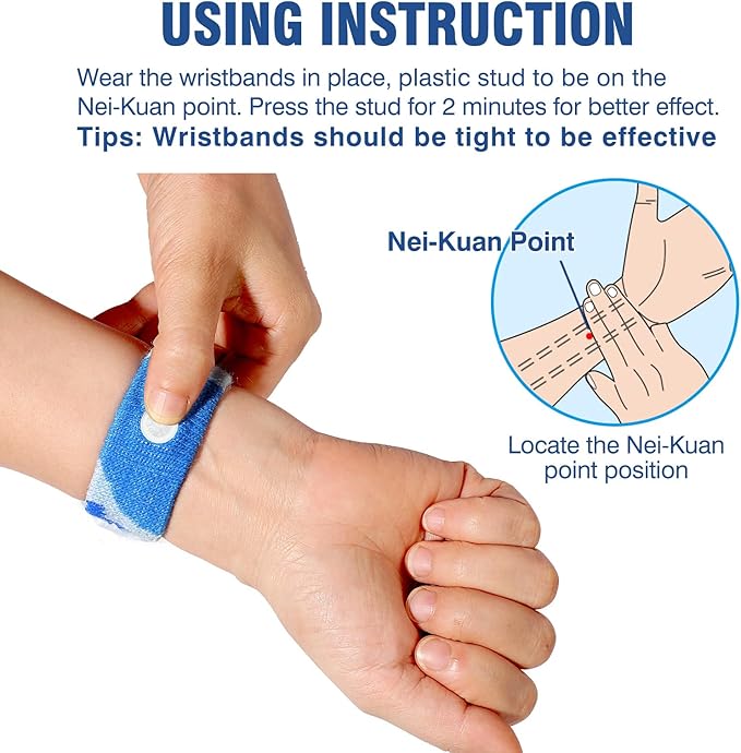 Motion Sickness Bands Anti Nausea Wristband for Adult and Kids Morning Sickness Relief for Pregnant Women Acupressure Nausea Relief for Car, Sea, Air Sickness - 1 Pair Camo Blue