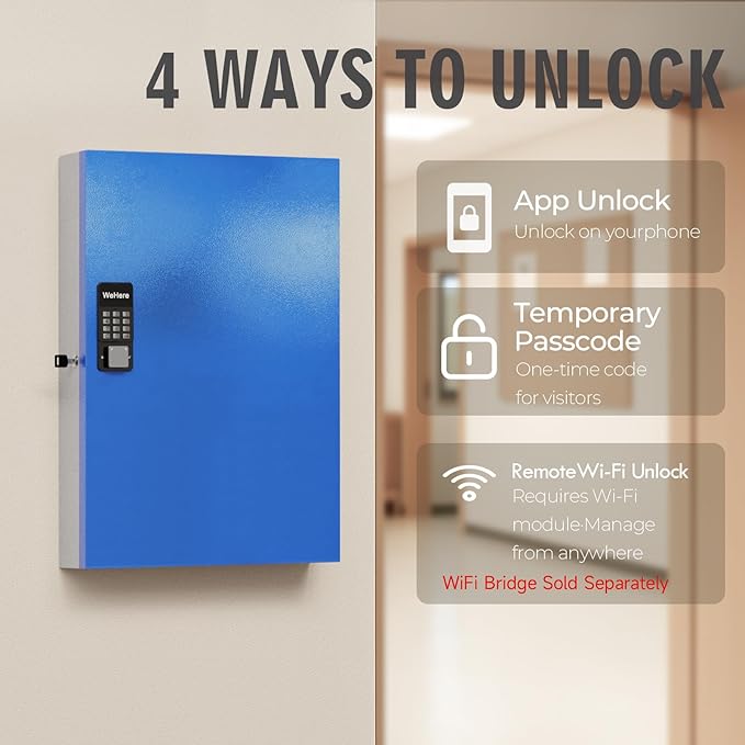 WeHere 192 Key Lock Box Wall Mount, APP Bluetooth/One Time Password/Wi-Fi Remote/Fixed Code/Key Unlock, Smart Key Cabinet, Key Organizer Box for Car Dealert, Hotel, Office, Real Estate Key Manage