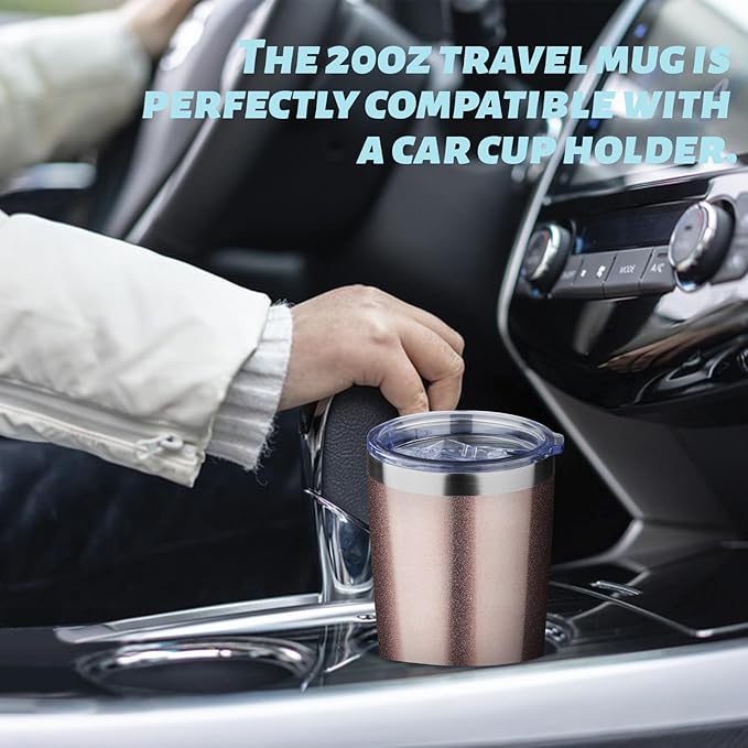 20oz Tumbler with Straw and Brush, Stainless Steel Vacuum Insulated tumbler, Double Wall Insulated Coffee Tumbler for Outdoor, Home, Travel,Office (Rose Gold,8pcs)