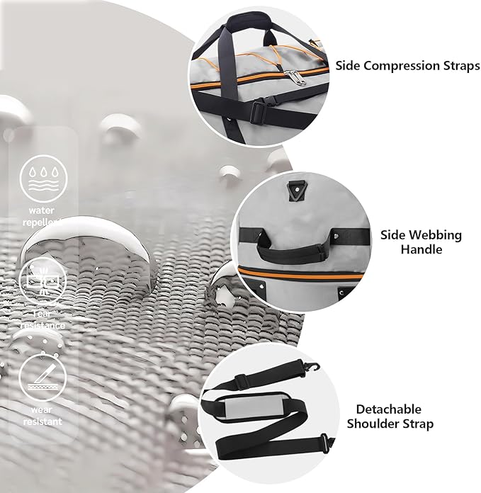 CONTAIL 32" Soft-Sided Rolling Duffle Bag with 2 Wheels,Expandable from 110L to 140L, Foldable Travel Duffel with Multiple Compartments,Grey