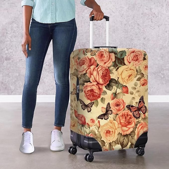 Pink Butterfly Suitcase Covers for Luggage Universal Fit 26-29 Inch Luggage Covers with Zipper for Women & Girl Elastic Spandex Baggage Case Rose Luggage Cover(Flower)