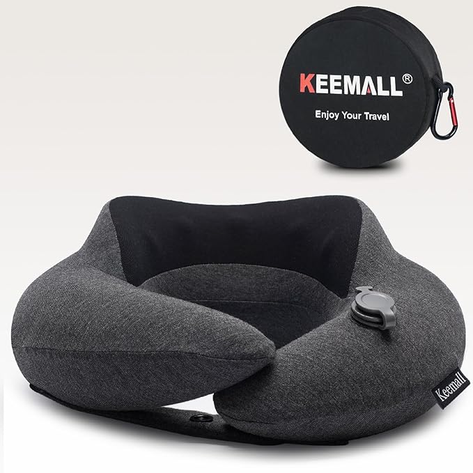 Inflatable Neck Pillow, Premium Travel Neck Pillow for Airplane Headrest Sleep - 3rd Generation, Double Comfort Plane Pillow for Long Flight