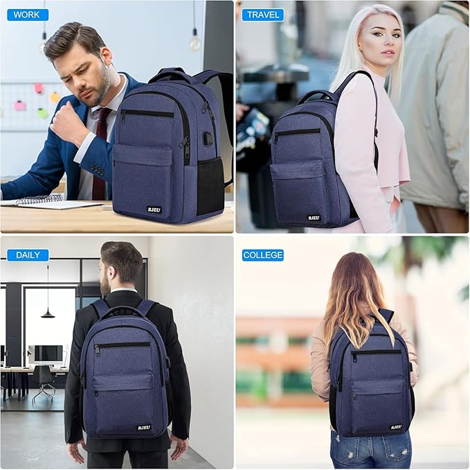 School Backpack for Teen Boys, 17.3 Inch Laptop, USB Charging Port, Anti-Theft & Water-Resistant College Bookbag, Durable Student Backpack for High School and University, Blue