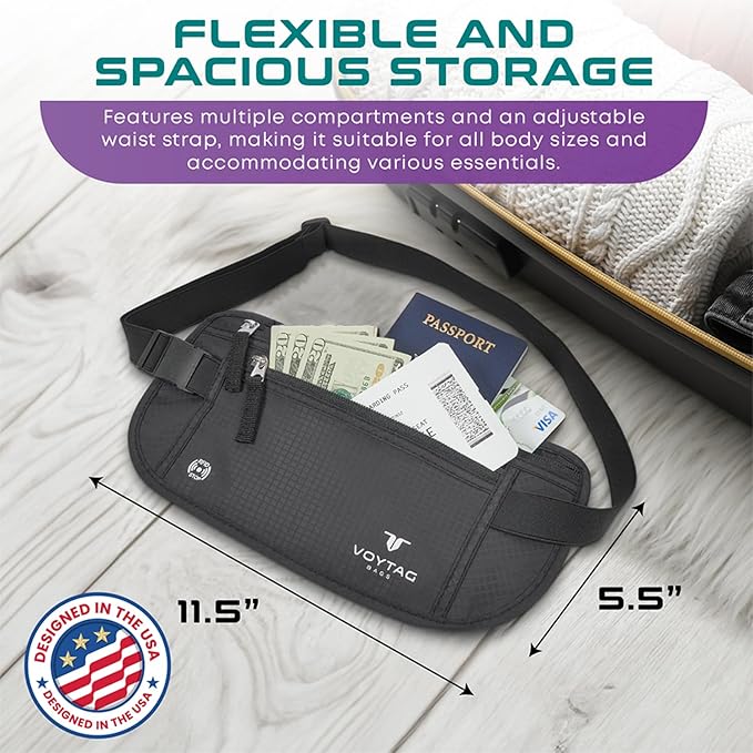 Travel Money Belt & Passport Holder - RFID Blocking Slim Travel Wallet & Fanny Pack for Men and Women - Essential Travel Pouch for Cash, Credit Cards, and Documents (Beige)