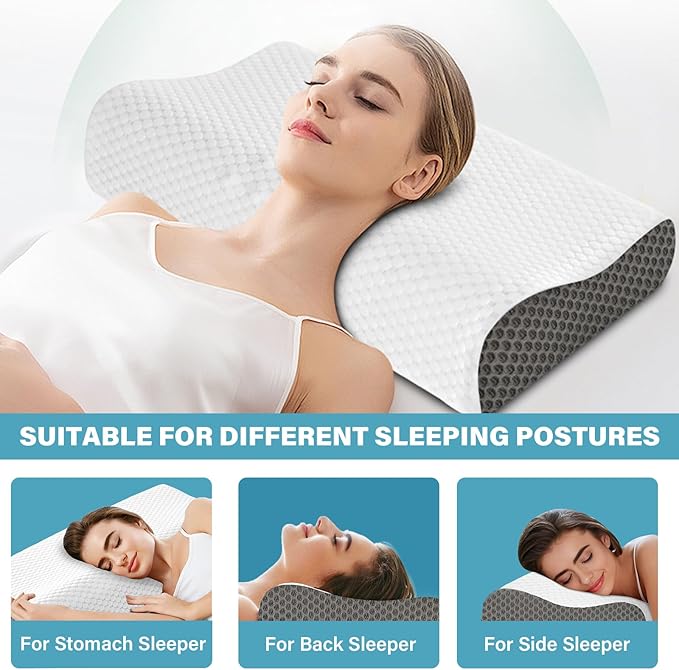 Memory Foam Cooling Bed Pillows for Sleeping, Ergonomic Cervical Pillow for Neck and Shoulder Pain Relief, Adjustable Cold Pillow,with Pillowcase（Grey）