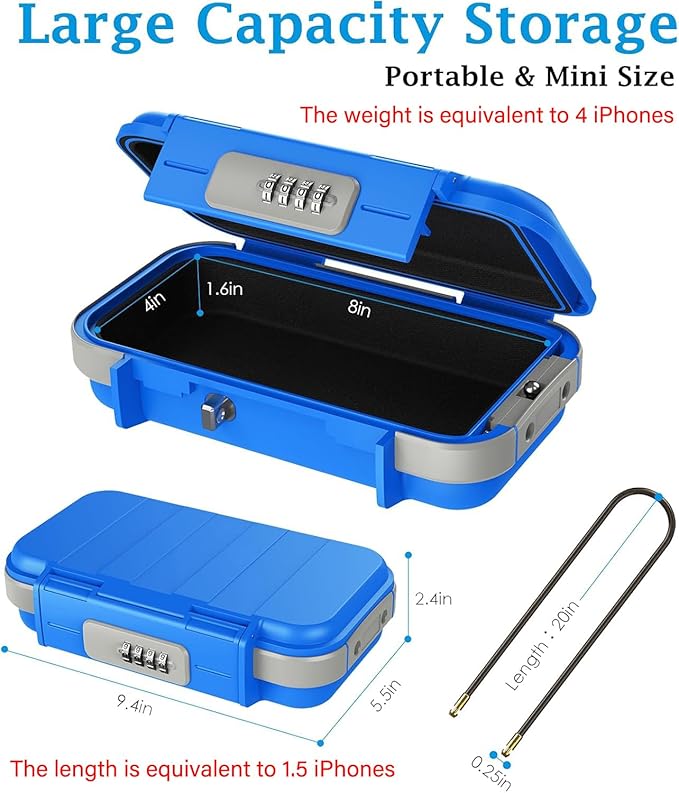 AMIR Portable Safe Box, Combination Security Case LockBox with Code, Waterproof Anti-Theft Mini Travel Safe Lockbox with Removable Chain, Portable Lock Box for Car Dorm Beach Hotel Personal Items Safe