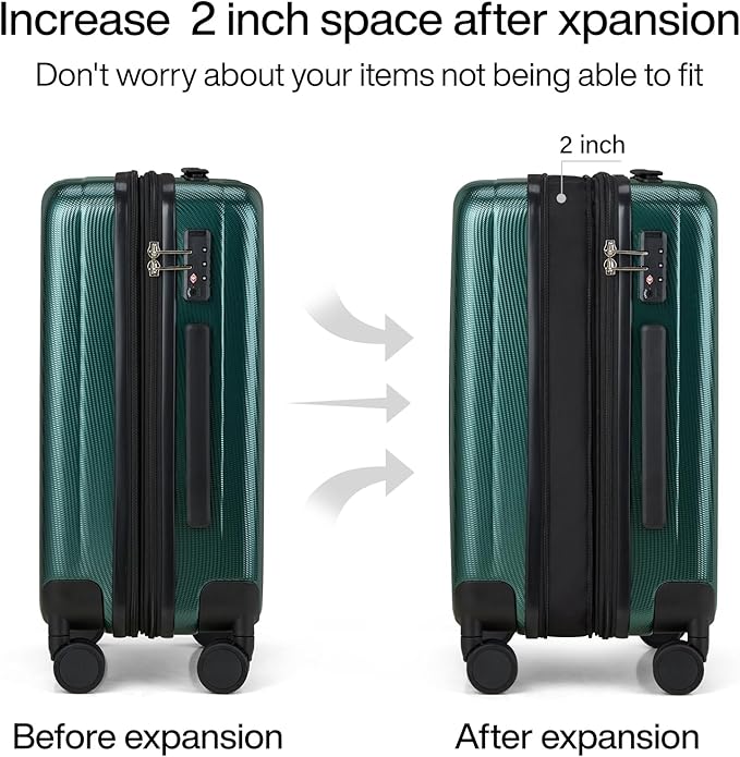 Hanke Expandable Hardshell Luggage Sets 3 piece Carry on Luggage with Wheels Suitcases Lightweight Checked Travel Luggage Rolling Large Suitcase Travel Luggage Bag Woman Men 20/24/29 IN,Blackish Green