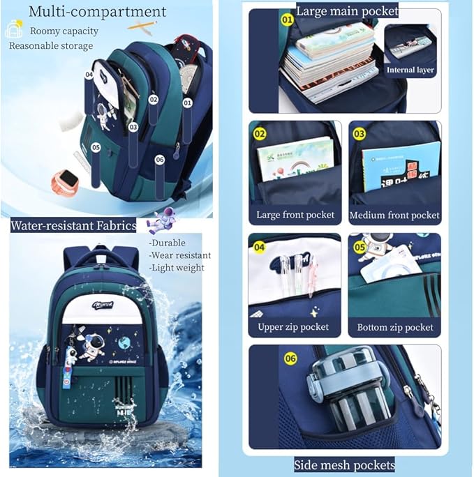 MITOWERMI Astronaut-space Backpack for Boys-Girls Elementary Middle School Backpack Book Bags for Boys Kids Lightweight Back Pack Blue