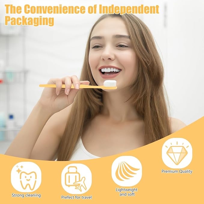 NICEMOVIC 100 Pack Disposable Toothbrushes Bulk with Toothpaste and Comb Travel Size Toothpaste Set Homeless Care Package Supplies for Bulk Individually Wrapped Disposable Travel Hotel Charity, Yellow