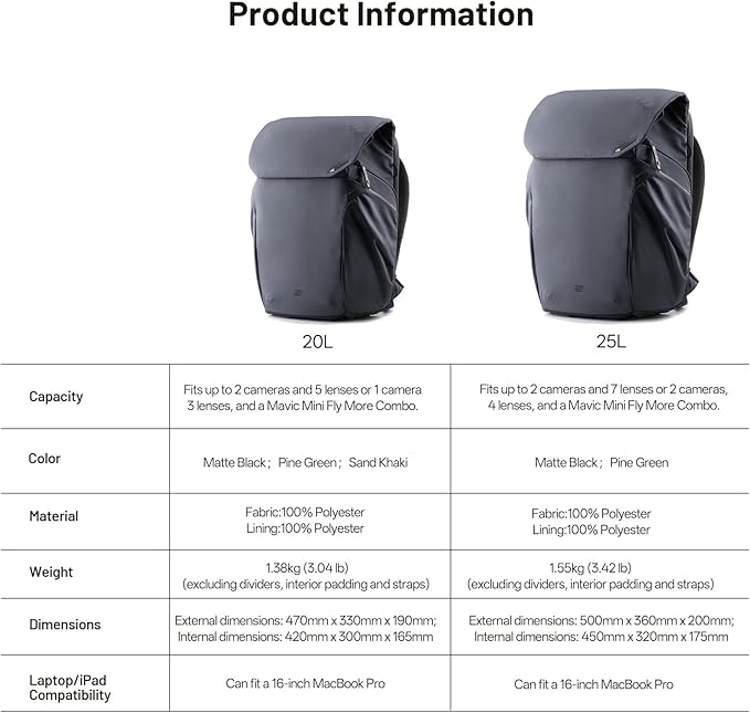 PGYTECH OneGo 2 Camera Backpack 20L with Laptop/iPad Compartment Waterproof Camera Backpack for Urban & Travel Photography – Compatible with Sony/Canon/Nikon/DSLR/SLR Mirrorless Cameras, Sand Khaki