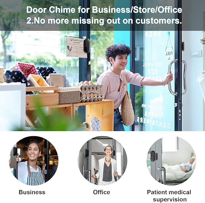 SanJie Door Sensor Chime When Door Opens, Door Entry Chime for Business/Home/Office/Store,500 FT Range,26 Chimes 5 Adjustable Volume Door Ringer Alert 2 Sensors + 1 Receivers