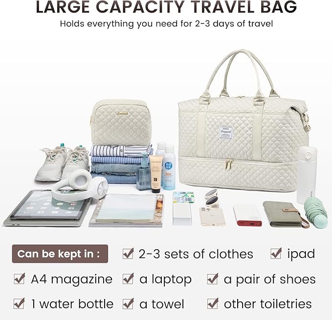 LOVEVOOK Travel Duffle Bag,Weekender Bags for Women with Shoe Compartment，Carry on Overnight Bag with Toiletry Bag,Gym Duffel Bag with Wet Pocket, Hospital Bags for Labor and Delivery