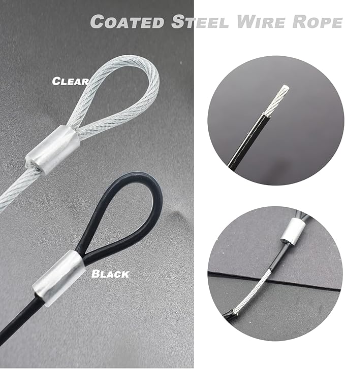 16FT 4mm Stainless Steel Outdoor Travel Security Cable Lock,Braided Steel Coated Safety Cable Luggage Lock,Safety Cable Wire Rope Double Loop