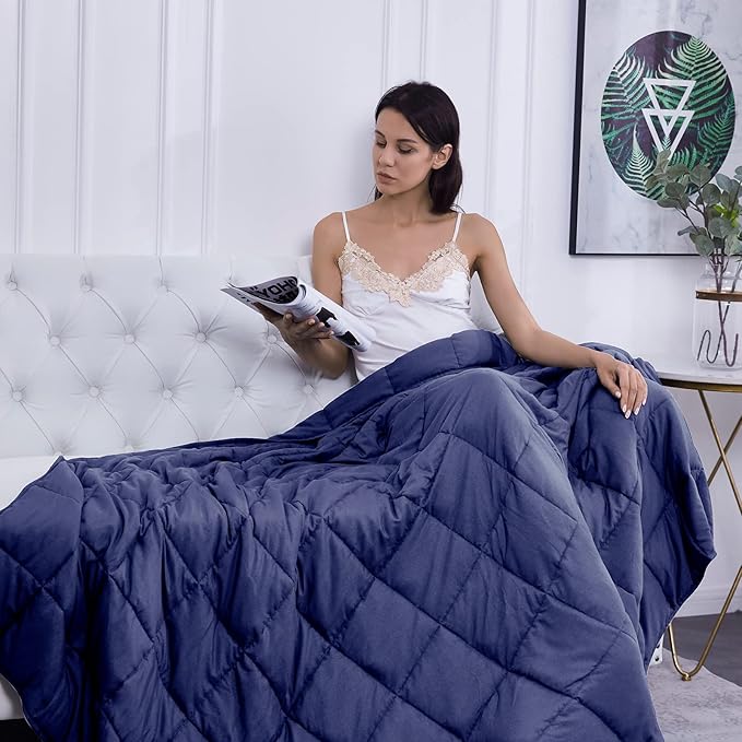 L'AGRATY Weighted Blanket - 60"x80" 25lbs Cooling Breathable Heavy Blanket Microfiber Material with Glass Beads for Adult All-Season Summer Fall Winter Soft Thick Comfort