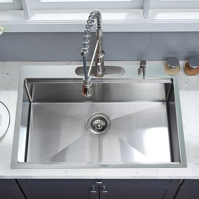 Kitchen Sink, 30 x 22 x 10 Drop in Kitchen Sink 16 Gauge Stainless Steel Kitchen Sinks Single Bowl Workstation Sink with Cutting Board